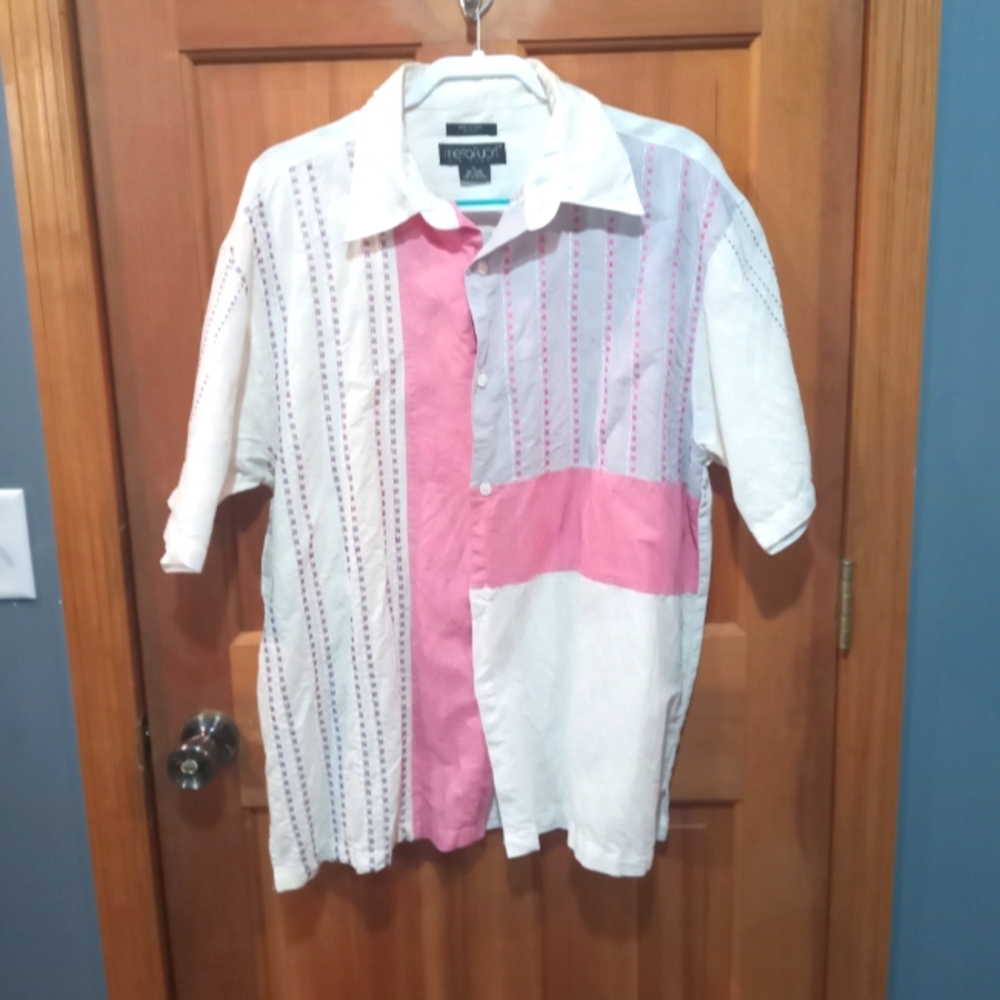 Metafuori New York linen cotton blend short sleeve button up shirt size XL